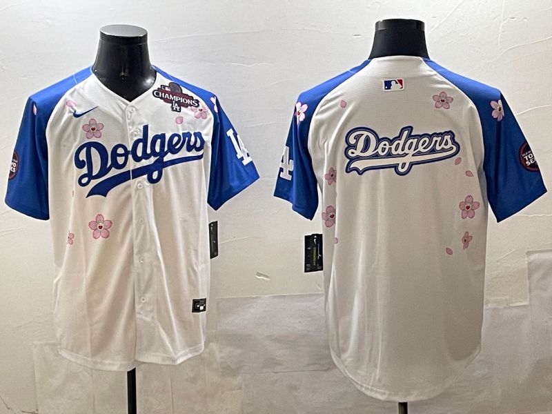 Men Los Angeles Dodgers Blank White Blue Sakura Edition 2025 Nike MLB Jersey style 14->los angeles dodgers->MLB Jersey